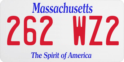 MA license plate 262WZ2