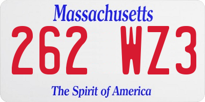 MA license plate 262WZ3