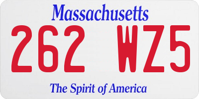 MA license plate 262WZ5