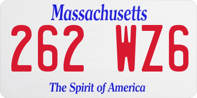 MA license plate 262WZ6