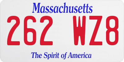 MA license plate 262WZ8