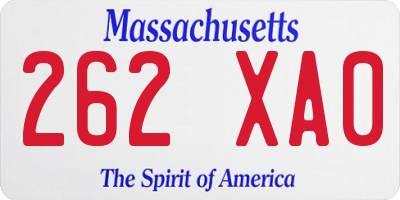 MA license plate 262XA0
