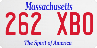 MA license plate 262XB0