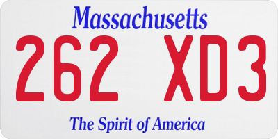 MA license plate 262XD3