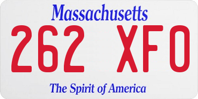 MA license plate 262XF0