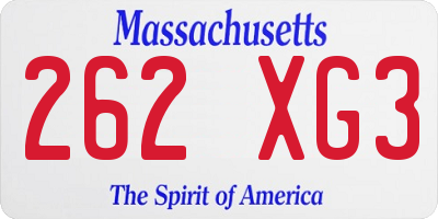 MA license plate 262XG3