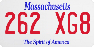 MA license plate 262XG8