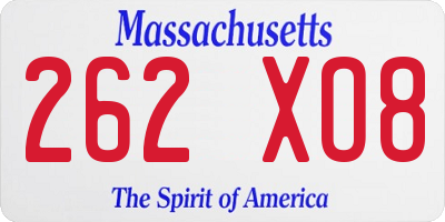 MA license plate 262XO8