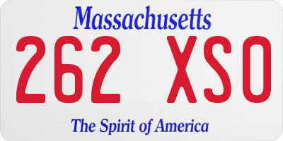 MA license plate 262XS0