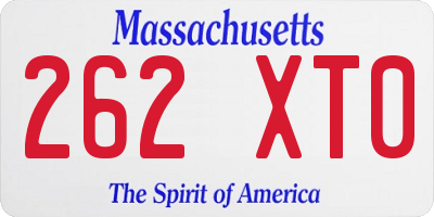 MA license plate 262XT0