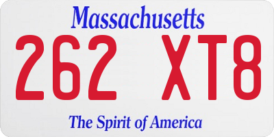 MA license plate 262XT8