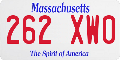 MA license plate 262XW0