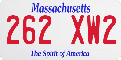 MA license plate 262XW2