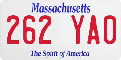 MA license plate 262YA0