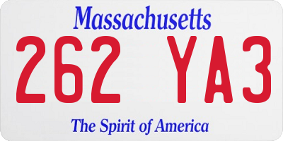 MA license plate 262YA3