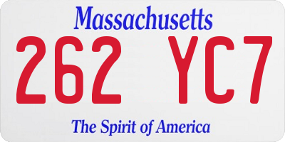 MA license plate 262YC7