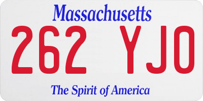 MA license plate 262YJ0