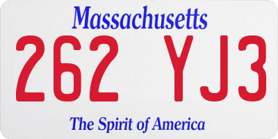 MA license plate 262YJ3