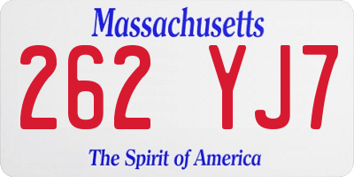 MA license plate 262YJ7