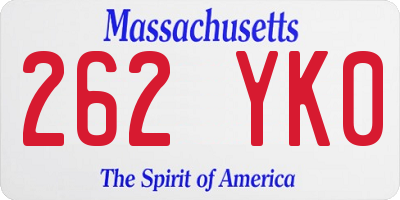 MA license plate 262YK0