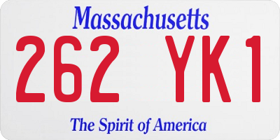 MA license plate 262YK1