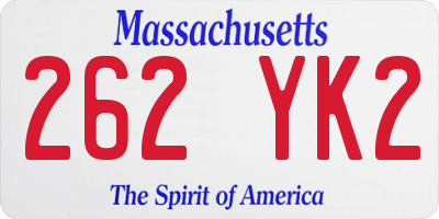 MA license plate 262YK2