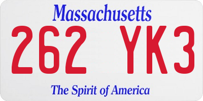 MA license plate 262YK3