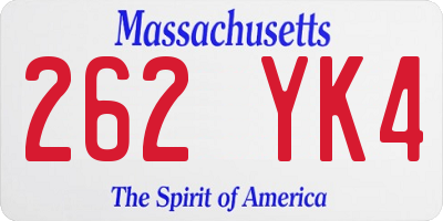 MA license plate 262YK4