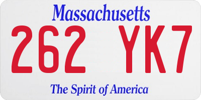 MA license plate 262YK7