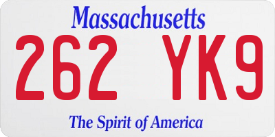 MA license plate 262YK9