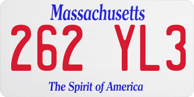 MA license plate 262YL3