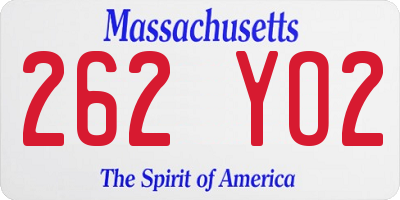 MA license plate 262YO2