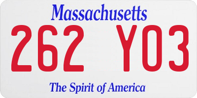 MA license plate 262YO3