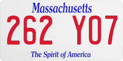 MA license plate 262YO7