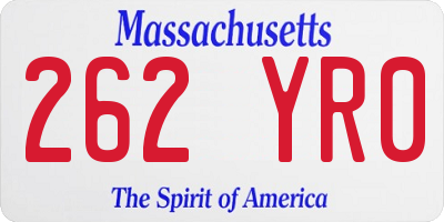 MA license plate 262YR0