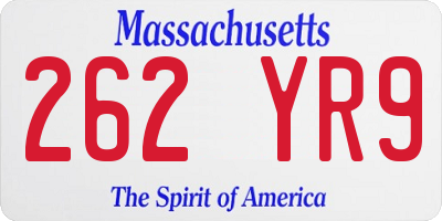 MA license plate 262YR9