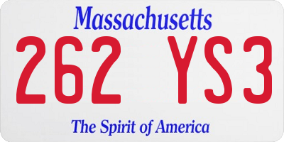 MA license plate 262YS3