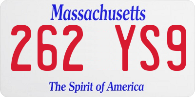 MA license plate 262YS9