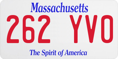 MA license plate 262YV0