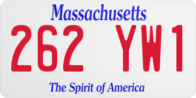 MA license plate 262YW1