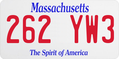 MA license plate 262YW3