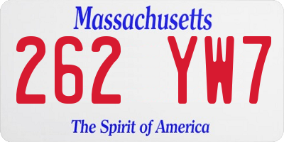 MA license plate 262YW7