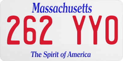 MA license plate 262YY0