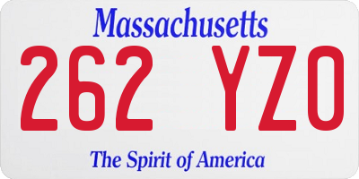 MA license plate 262YZ0