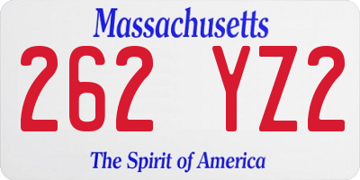 MA license plate 262YZ2