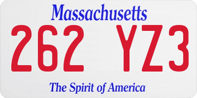 MA license plate 262YZ3