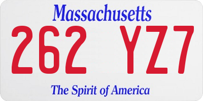 MA license plate 262YZ7