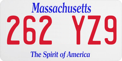 MA license plate 262YZ9