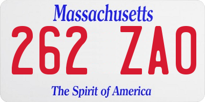 MA license plate 262ZA0