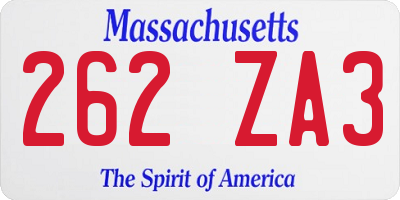 MA license plate 262ZA3